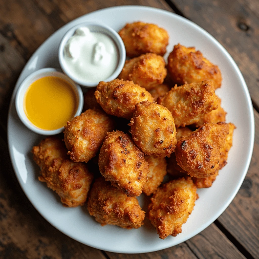 Homemade Chick-fil-A grilled nuggets with honey mustard and ranch dipping sauces on a white plate